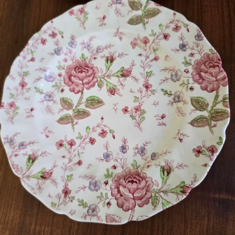 Vintage Johnson Brothers Rose Chintz Ironstone 2 Dinner Plates Cottagecore 1930s